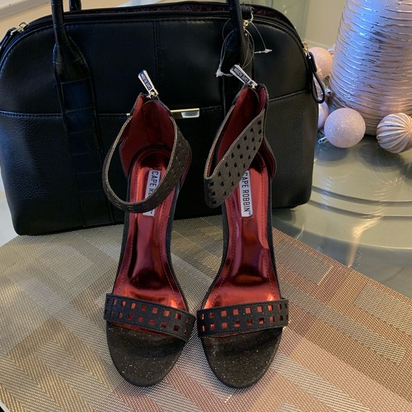 Cape Robbin Black Glitter Ankle Strap Stiletto Sandals – Open Toe Heels - Picture 5 of 9